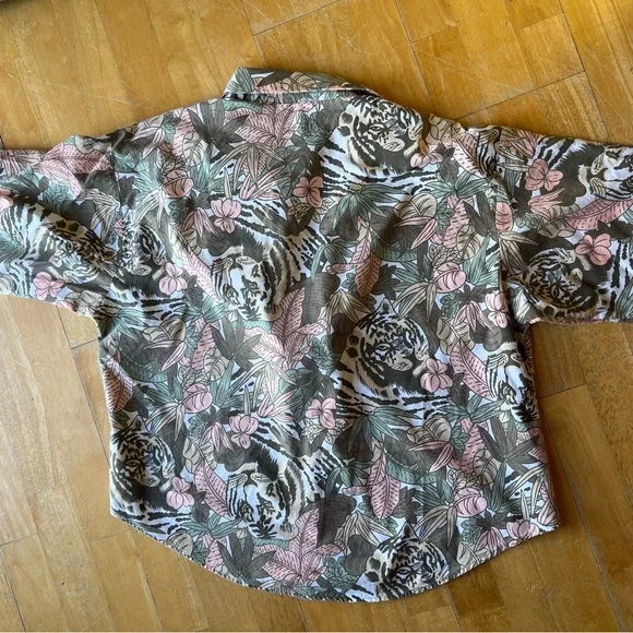 Just Cristina Floral and Tiger Print Shirt Vintage 90s beach BoHo - Picture 9 of 14